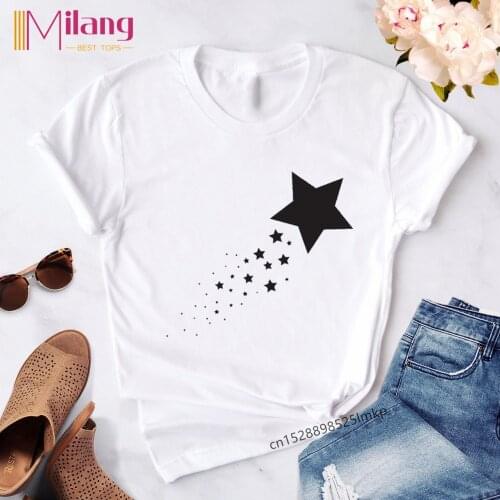 Women Graphic Star Printing Cute Summer Spring T-Shirt 90s Style Casual Fashion Aesthetic Print Tops Tees Female Clothes Tshirt