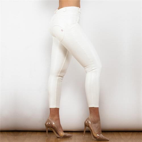 Melody Wear Leather Skinny Pants Womens Leatherette Ladies Fitness Elastic Cloth lined White Trousers Plus Size Fashion