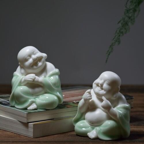 Maitreya Buddha Matte Ceramics Celadon Statue Figure Household Offerings Office Living Room Ornaments Car Ornaments Zen