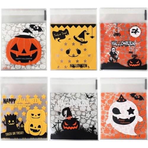 Cute Halloween Candy Bag Pumpkin Ghost Cookie Dessert Packaging Bags Self-adhesive Plastic Bags Supplies Trick Or Treat Gifts