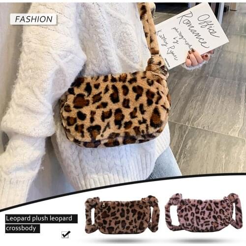Fashion Leopard Printed Women Shoulder Bags Plush Autumn Winter Handbags Female Travel Daily Sling Crossbody Pouch