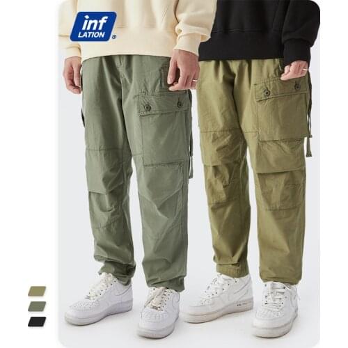 INFLATION Men Baggy Pants Streetwear Cargo Pants For Men Plus Size Pants 2021 New 100% Cotton Black Casual Pants Men Trousers