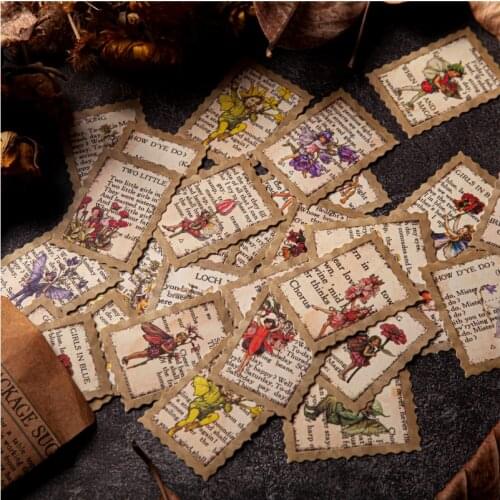Dimi 50 Pcs The secret in the stamp Vintage Stickers Pack Elves Butterfly Flowers Travel Posted In Notebook Scrapbook Stationery