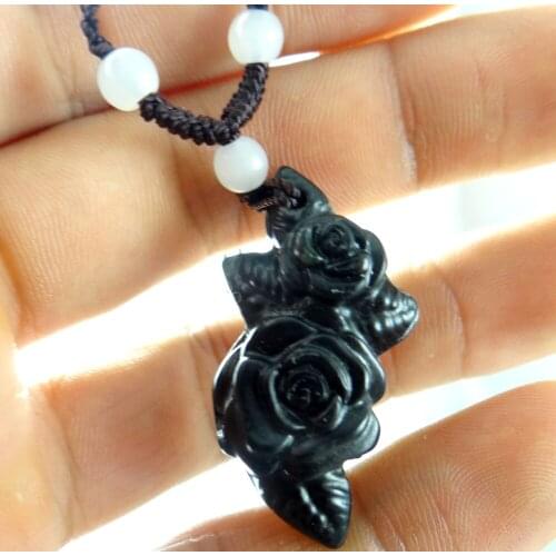 Natural stone Quartz crystal Chinese hand-carved statue of Roses amulet pendant for diy jewelry making Necklace Accessories A11