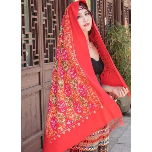 Oversize Women New Black Embroider Flower Pashmina Cashmere Scarf Winter Warm Fine Tassels Scarf Shawl Fashion Shawl Scarves