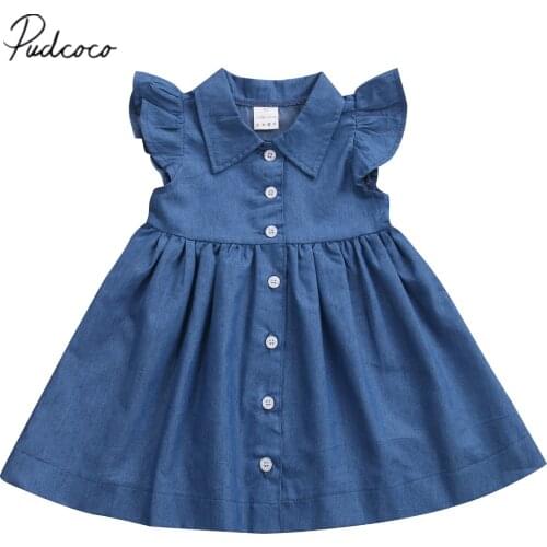 Citgeett New Arrival Toddler Kids Girls Sleeveless Summer Demin Sundress Party Dress Solid Clothes 1-8Y