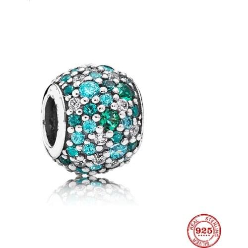 New Original Silver Color Green Pave Bead Fit European Pandora Charms Bracelet Bangles Diy Jewelry P183-lv