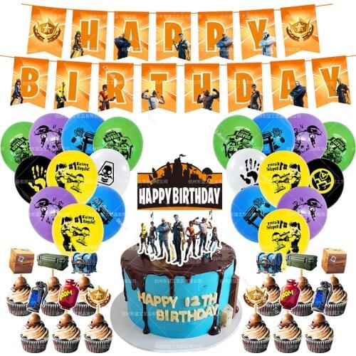 Original Fortnight Game Party Decoration Set Pull Flag Cake Insert Balloon Children Boy Birthday Decoration Halloween Supplies