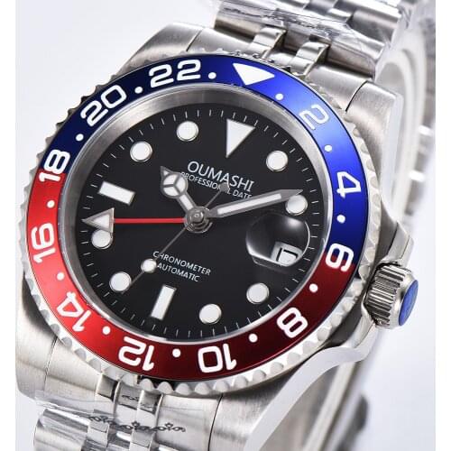 OUMASHI 40mm Luxury Brand GMT Men Automatic Mechanical Watch Military Sport Swim Clock Mechanical stainless steel Wrist Watches