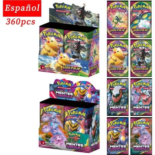360Pcs Spanish Version Pokemon Cards Box TCG: Sun & Moon Evolutions Booster Shinny Card Pokemon Game Toy Kids Birthday Gift