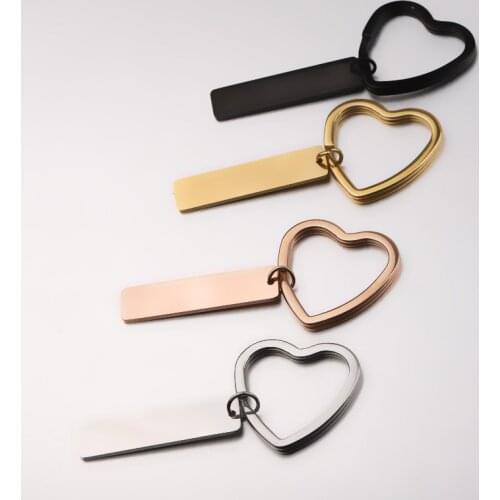 Stainless Steel Blank Rectangle Key Chain Rose Gold/Gold/Silver Color Metal Rectangle Tag Charm Heart Key Ring Polished 10pcs