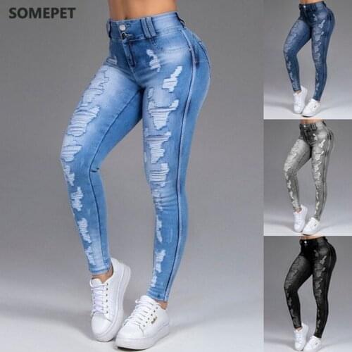 Ripped Jeans Women Fashion Sexy High Waisted Bottoms Skinny Slim Fit Washed Denim Pants Streetwear Female Trousers Jeans