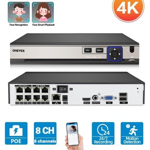 Face Detection 8channel 5MP POE NVR H.265 NVR Network Video Recorder 8channel Recording IP Camera Onvif 2.6 P2P System 4ch 8ch