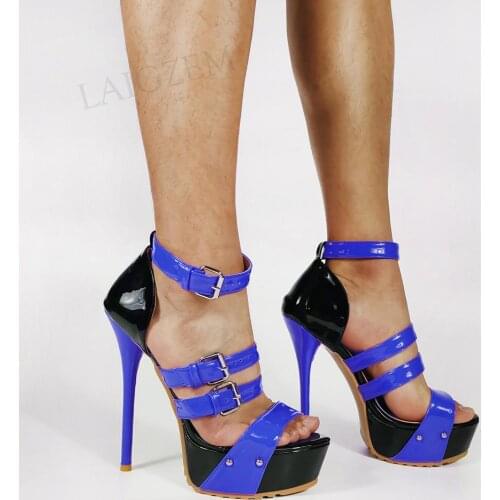 DOBANER FASHION Women Pumps Buckle Straps Open Toe Platform Stiletto High Heels Prom Cosplay Shoes Woman Size 43 45 48 50 52