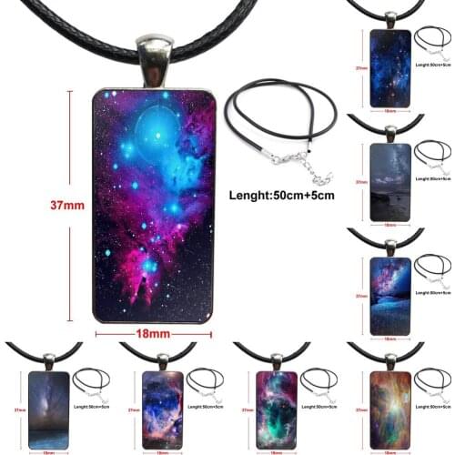 Tumblr Static Sun Stars Galaxies Moon For Women Kids Steel Color Glass Cabochon With Rectangle Shaped Pendant Choker Necklace