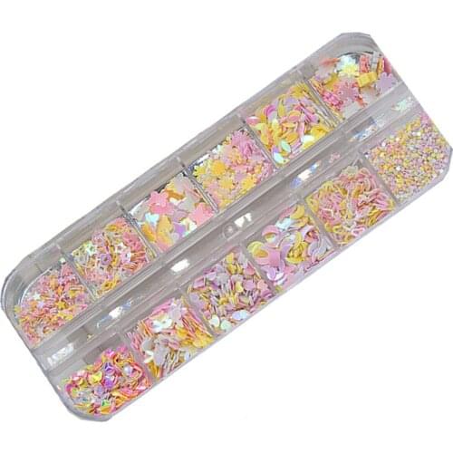Nail Art Pink Sequins Nail Glitter Paillette Fish Scales Moon Round Decorations Eyes Body Makeup Flakes Decor Accessories Box