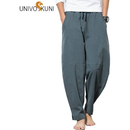 UNIVOS KUNI 2019 Spring New Top quality Mens Fashion Casual Pants Natural Cotton TrousersElastic Waist Straight Mans Pants J528