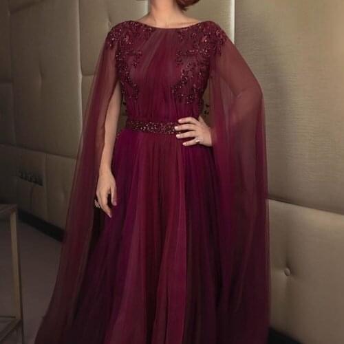 Wine red prom dresses 2020 crew neckline lace appliques beading pleats with jacket evening dresses gowns