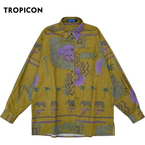 TROPICON Vintage Yellow Long Sleeve Aesthetic Shirt Women Plant Print Blouse Button Up Collar Shirt Yellow Autumn Korean Fashion