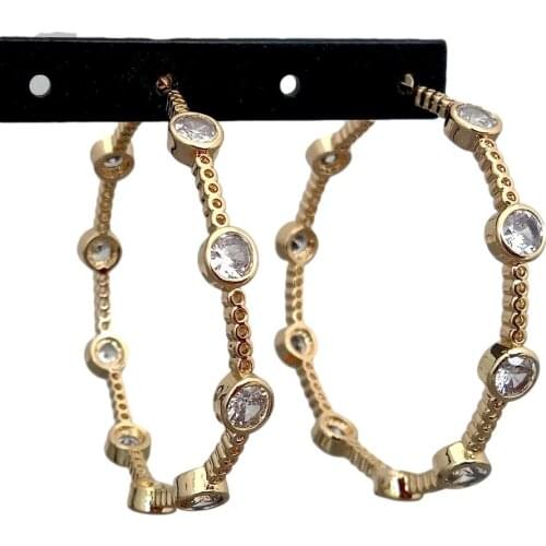 Y·YING Yellow Gold filled Cubic Zirconia Circle Hoops Luxury Fashion Women Earrings