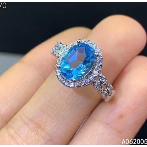 KJJEAXCMY fine jewelry 925 sterling silver inlaid natural blue topaz adjustable Female ring vintage Support test hot selling