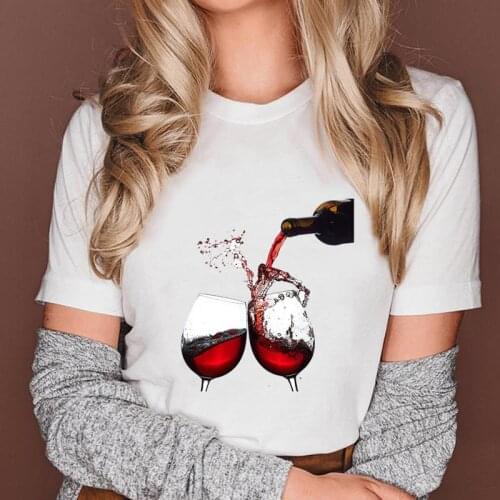 Women Wine Holiday Happy Time 90s Cute Short Sleeve Fashion Graphic Female Clothes Tops Cartoon Lady Tees Tshirt Print T-Shirt