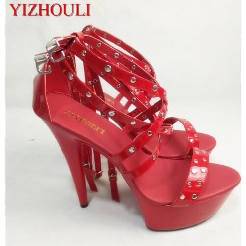 Ladies fashion high heels, sexy rivets decorate dancing shoes sandals, 15cm high heels