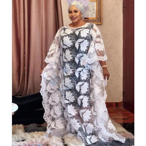 New African Dashiki Lace Abaya Stylish Inside And Loose Long Dress 2-Piece Free Size