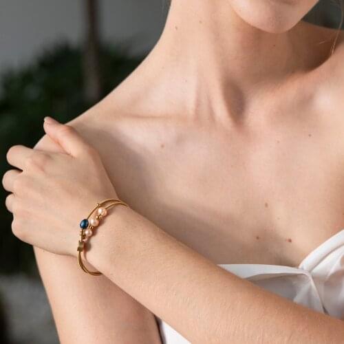 ZMZY Natural Pearl Beads DIY Charm Fashionable Stretchable Bracelet Unisex Stainless Steel Bracelet Accessory Lady Jewelry Gift