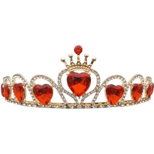 1pc Red Heart Wedding Crown Hair Jewelry Bridal Baroque Rhinestones Crystal Tiaras Bride Party Crowns Wedding Cake Topper