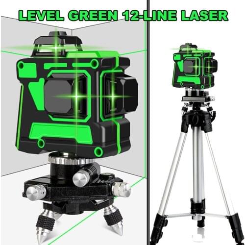 12 Line 360 Degree 3D Leveler with Stand & Alarm Wall-mounted Self-leveling Green Line Gradienter for Construction TN88