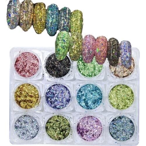 12pcs Nail Art Glitters Snowflake Sequins Rainbow Laser Powder Diamond Holo Flake Holographic | Nail Art for Gel & Acrylic