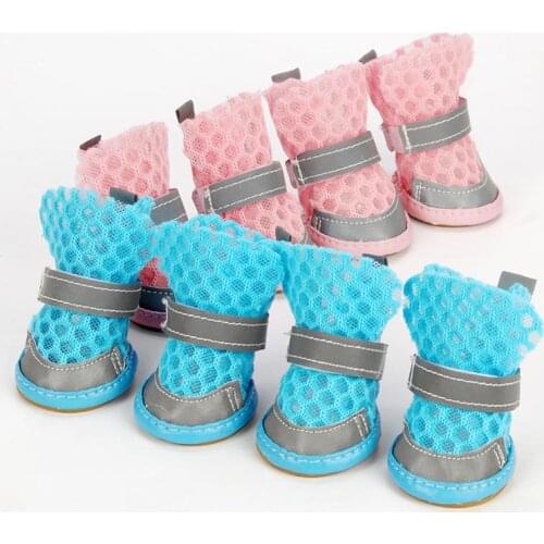 4 Pcs/set Dog Shoes Summer Breathable Mesh Puppy Sandals Pet Dog Shoes for Small Dogs Cats Anti-Slip Sport Chihuahua Sneaker
