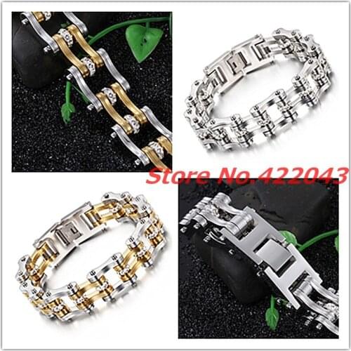 9"*20mm Fashion Stainless Steel Bike Bracelet Men With White CZ Stone Bicycle Motorcycle Chain Link Bracelets Punk Rock Jewelry