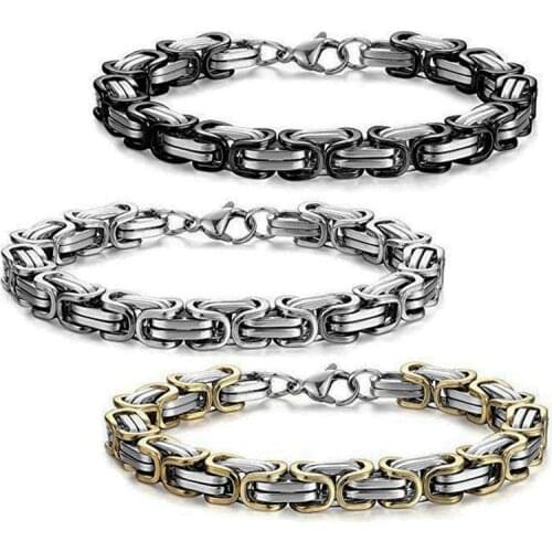 Fashion 8.46" Byzantine Chain Bracelet For Men Gold Black Silver Color Titanium Steel Mens Bracelets Jewelry 6/8mm Good Quality
