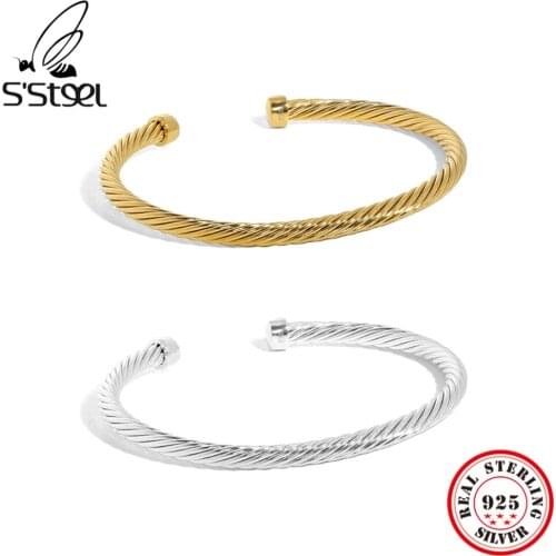 SSTEEL Irregular Design Simple Twist Pattern 925 Sterling Silver Bracelet Gift For Women Fashion Gothic Bangle Fine Jewelry