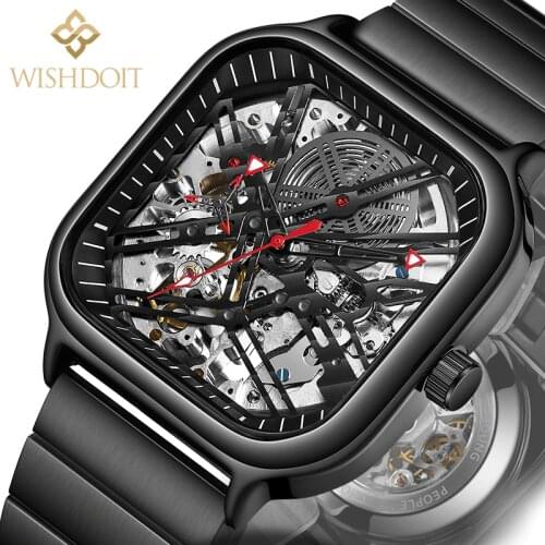 WISHDOIT Mens Watch Mechanical Watch Top Brand Leisure Sports Luxury Military Stainless Steel Leather Waterproof Luminous Clock