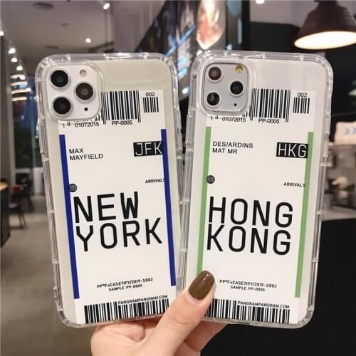 Hot ins Funny Bar Label World air ticket phone case For iphone 6 7 8 8plus 11 Pro X XS XR MAX New York Seoul London code cover