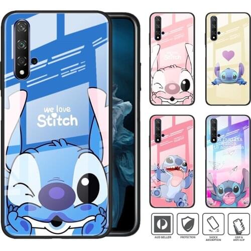 Tempered Glass Cover Shockproof Shell Disney Cute Lilo Stitch For Huawei Honor 30 20 10 9X 8X Pro Plus Lite Phone Case