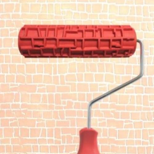 DIY Patterned Paint Roller Decorative Rubber Roller Imitation Brick Embossing Art Roller Texture Roller with Plastic Handle