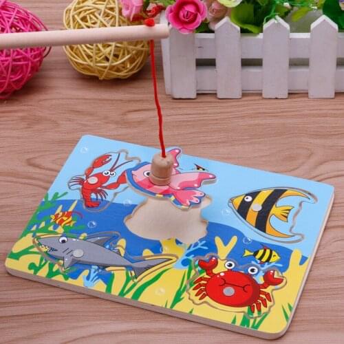 Baby Wooden Magnetic Fishing Game Board 3D Jigsaw Puzzle Children Education P31B