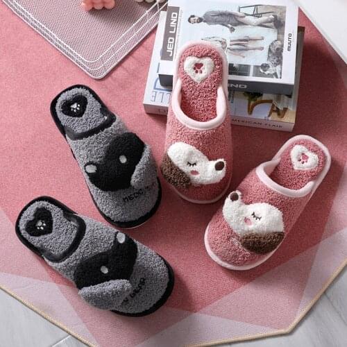 Cartoon Dog Indoor Slippers Women Men Indoor Warm Non-slip Soft Bottom Couple Cartoon Home Slippers Soft Wool Lady House Slipper