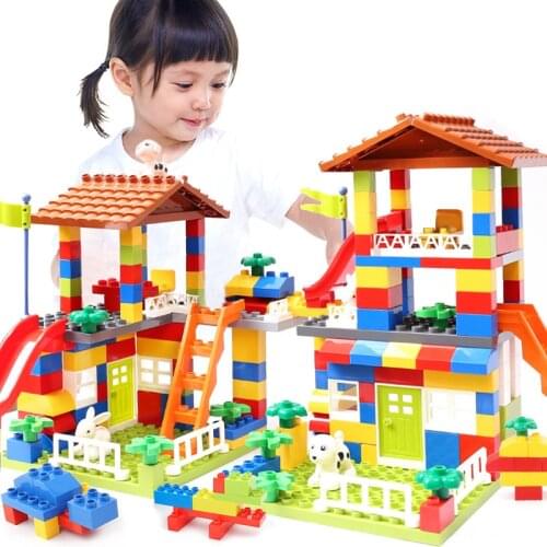 Big Size Slide Blocks Compatible Duploed City House Roof Big Particle Building Blocks Castle Brick Toys For Children
