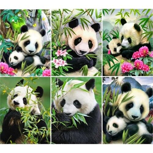 Kamy Yi Diy 5d Square Diamond Handmade Round Rhinestone Cross Stitch Cute Panda Animal Picture Home Decoration Gift