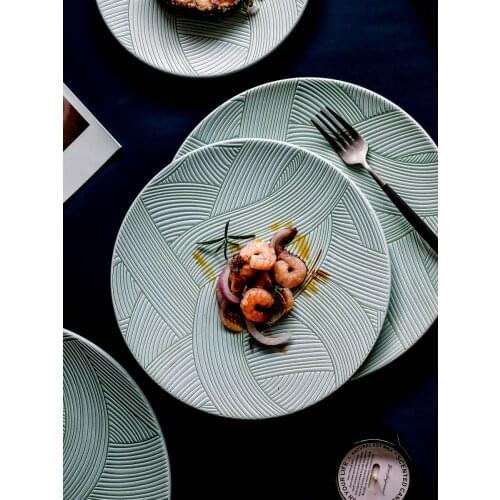 Nordic Ceramic Dinner Plate Restaurant Steak Plate Breakfast Plate Round Flat Plate Household Tableware Dish Solid color large