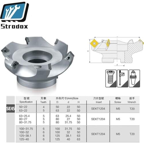 KM12 50-22-4T/KM12 63/KM12 80 45 Degree Shoulder Face Mill Head CNC Milling Cutter,milling cutter tools,carbide Insert SEHT1204