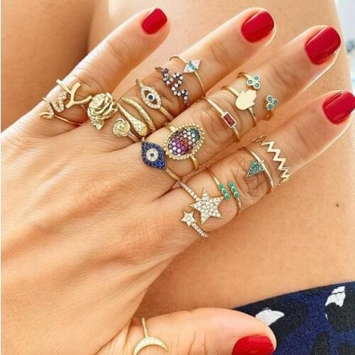 FASHION GOLD COLOR us size 5 6 7 8 women finger Midi rings geometric oval pave rainbow cz Easter egg ring