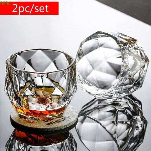 2pc Set New Diamond Whisky Glass Beer Glass 300-400ML Water Cut Glass Cup Vodka Glass Drinking Equipment Home Gift Wine Glass