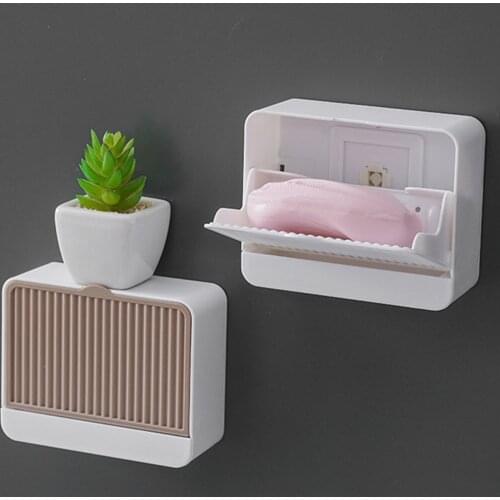 Creative Wall Mounted Soap Box With Lid Double Grids Soap Draining Rack Soap Sponge Holder Organizer Bathroom Accessories