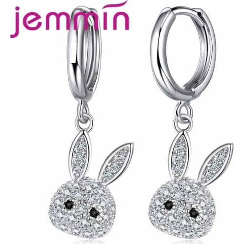 Cute 925 Sterling Silver Rabbit Crystal Earrings For Women Luxury Brand Boucles d'oreilles Femme Brincos Oorbellen